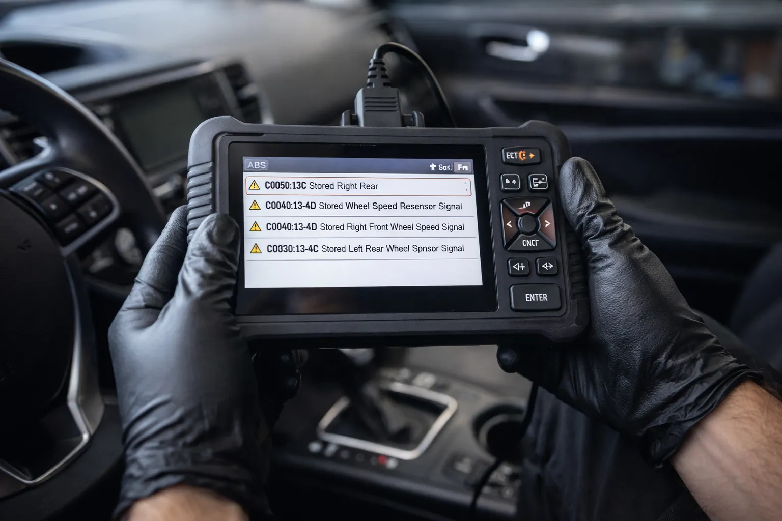 ABS sensor diagnostics with computer